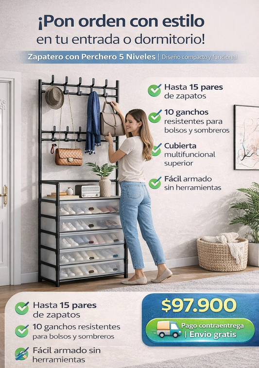 Zapatero con Perchero 5 Niveles